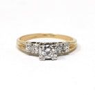 Vintage Engagement Ring - Mid Century 14k Yellow & White Gold Natural Diamond Illusion - Circa 1950s Size 6 1/4 Fine Two Tone Bridal Jewelry