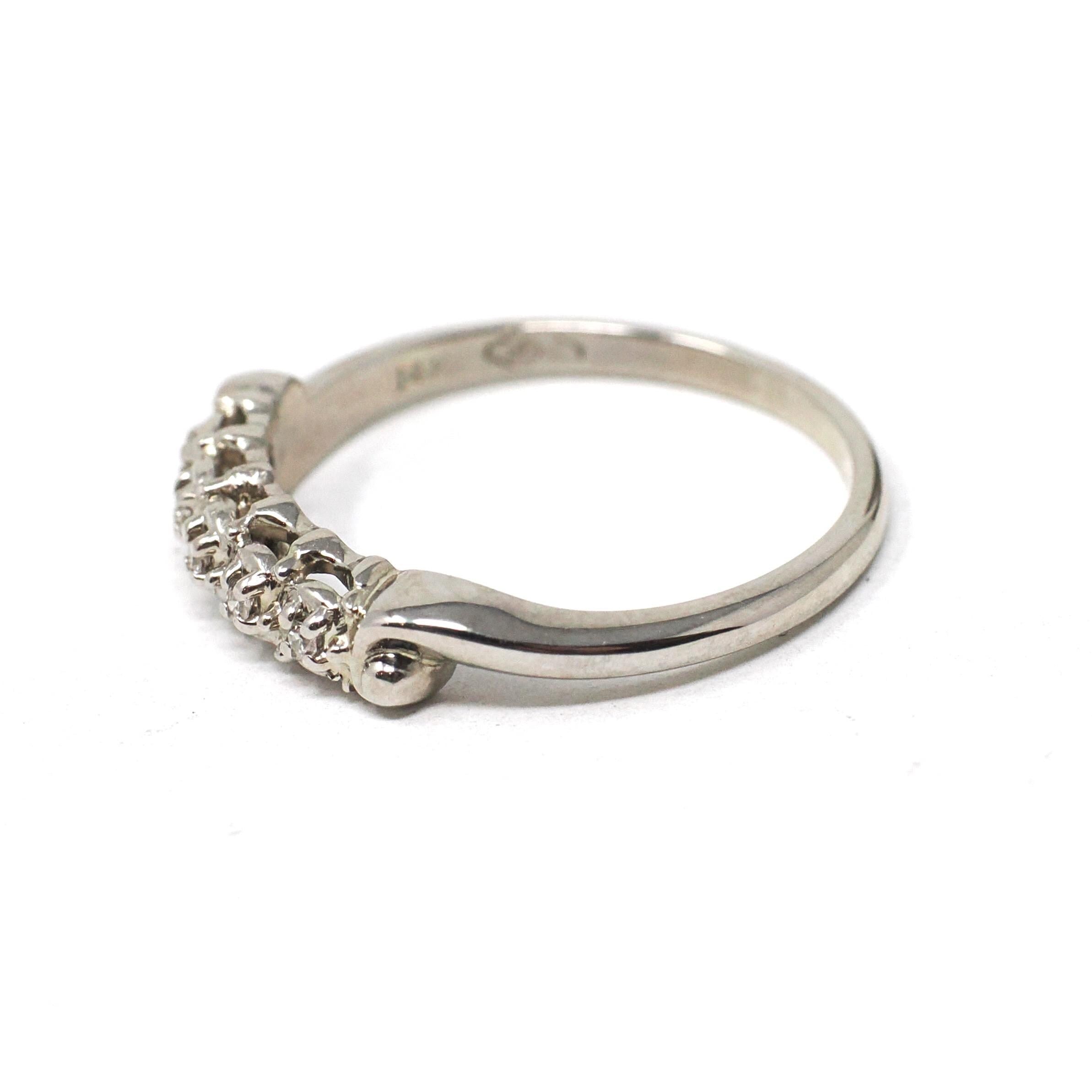 Diamond Wedding Band - Vintage 14k White Gold Natural .03 CTW Ring - Mid Century Circa 1950s Era Size 6 1/2 Stacking Fine Bridal Jewelry