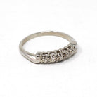 Diamond Wedding Band - Vintage 14k White Gold Natural .03 CTW Ring - Mid Century Circa 1950s Era Size 6 1/2 Stacking Fine Bridal Jewelry