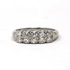 Mid Century Ring - Vintage 14k White Gold .40 CTW Diamond Two Row Wedding Band - Circa 1950s Size 6 1/2 Fine Stacking Bridal Jewelry