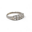 Mid Century Ring - Vintage 14k White Gold .40 CTW Diamond Two Row Wedding Band - Circa 1950s Size 6 1/2 Fine Stacking Bridal Jewelry