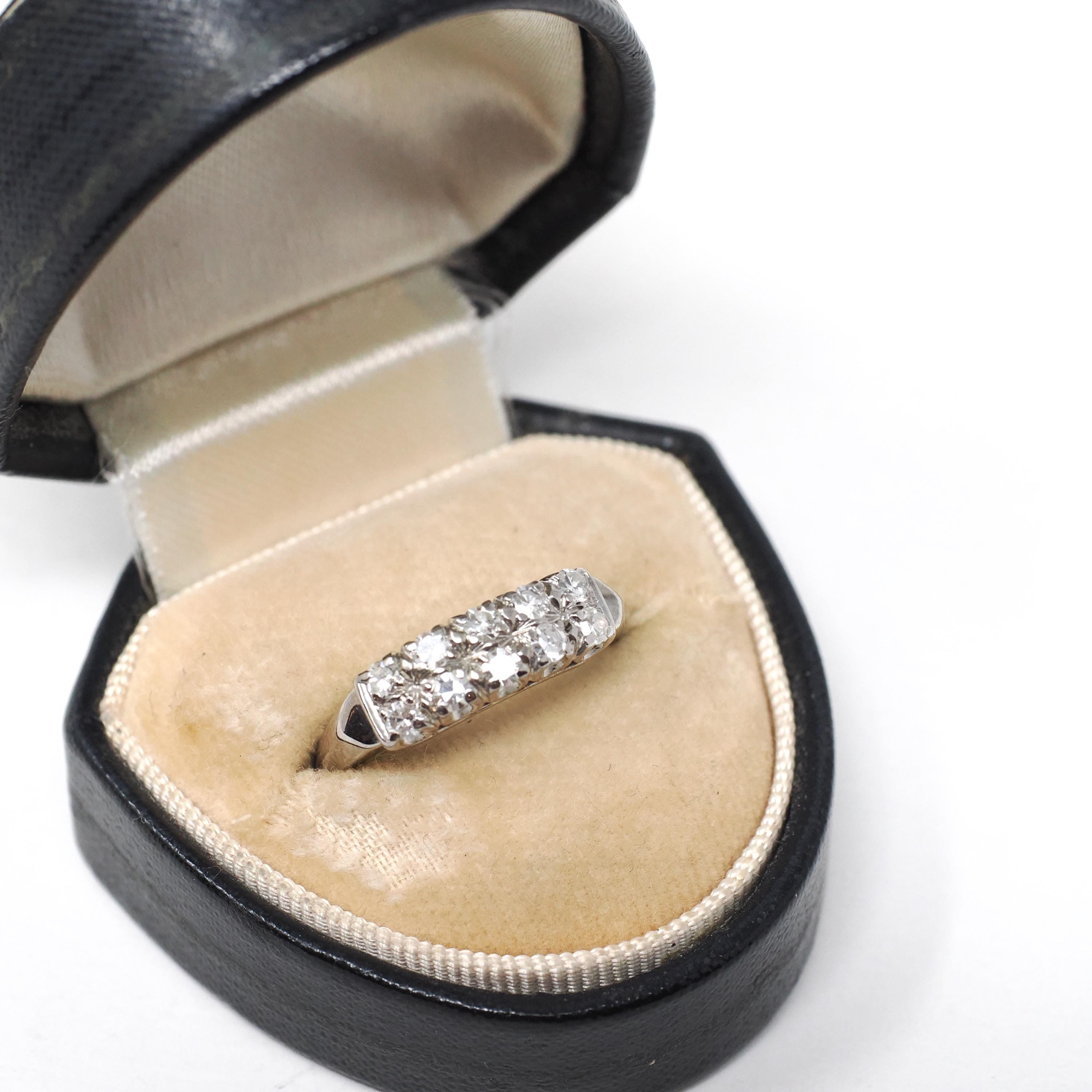 Mid Century Ring - Vintage 14k White Gold .40 CTW Diamond Two Row Wedding Band - Circa 1950s Size 6 1/2 Fine Stacking Bridal Jewelry