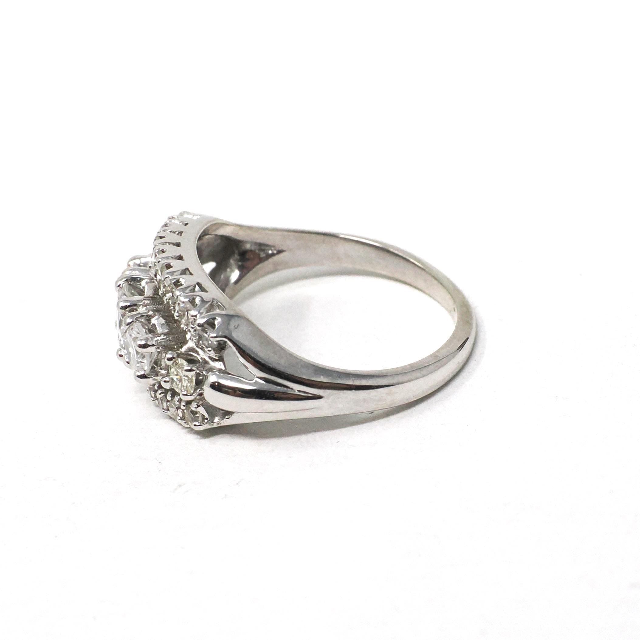 Graduated Diamond Ring - Modern Era 14k White Gold 1.05 CTW Natural Round Brilliant Cut Band - Estate Size 6 1/4 Fine Anniversary Jewelry