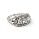 Graduated Diamond Ring - Modern Era 14k White Gold 1.05 CTW Natural Round Brilliant Cut Band - Estate Size 6 1/4 Fine Anniversary Jewelry