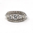 Graduated Diamond Ring - Modern Era 14k White Gold 1.05 CTW Natural Round Brilliant Cut Band - Estate Size 6 1/4 Fine Anniversary Jewelry