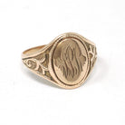 Edwardian Signet Ring - Antique 10k Yellow Gold JPR Engraved Script Monogram Initials - Art Nouveau 1910s Era Size 9 Fine Vines Jewelry