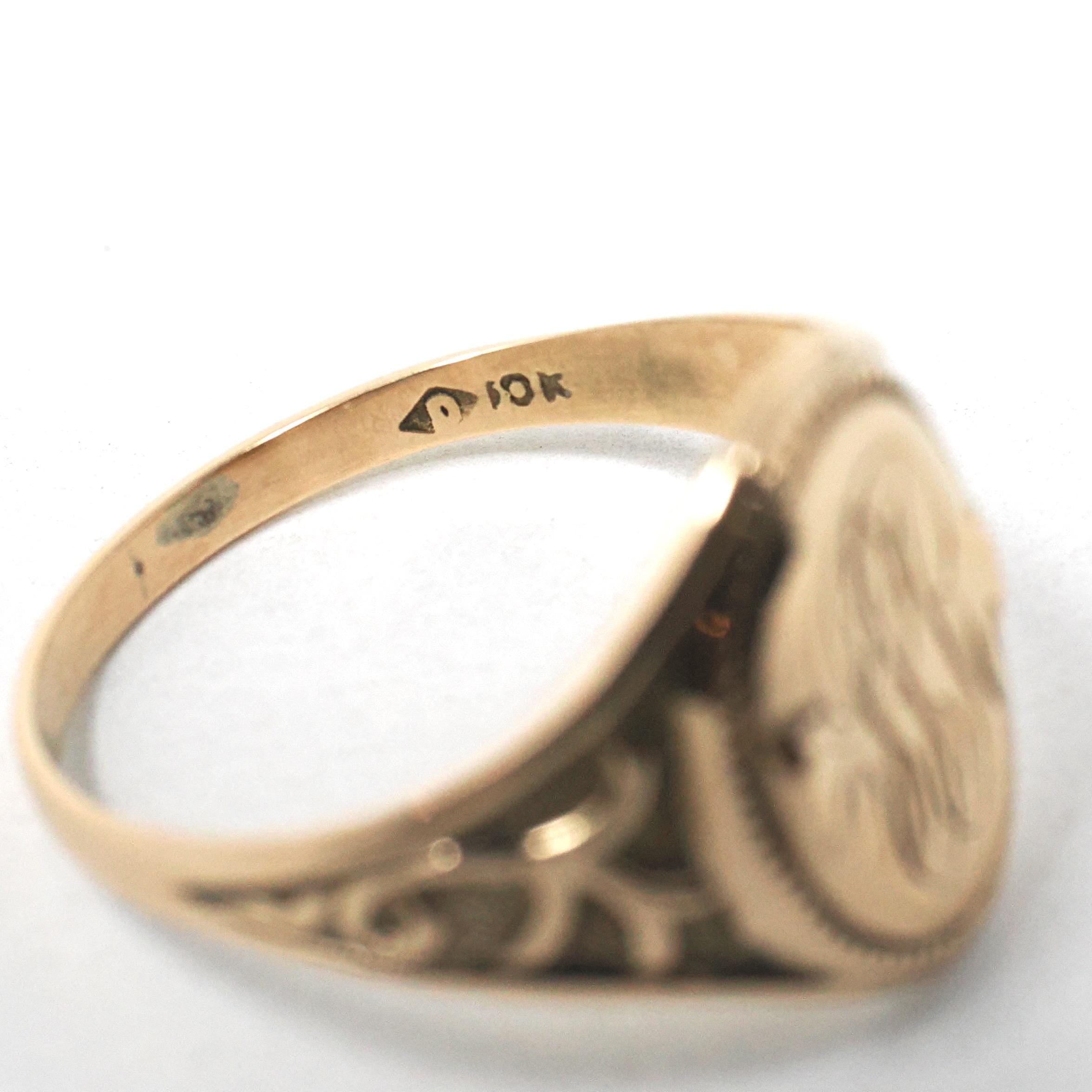 Edwardian Signet Ring - Antique 10k Yellow Gold JPR Engraved Script Monogram Initials - Art Nouveau 1910s Era Size 9 Fine Vines Jewelry