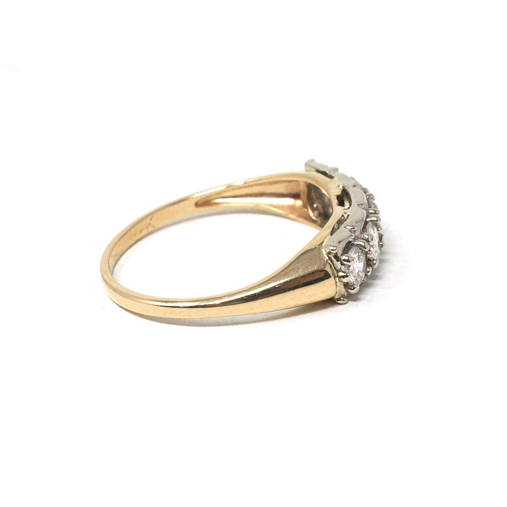Vintage Wedding Ring - Mid Century 14k Yellow & White Gold Natural .50 CTW Diamond Band - Circa 1950s Size 7 Two Tone Fine Bridal Jewelry