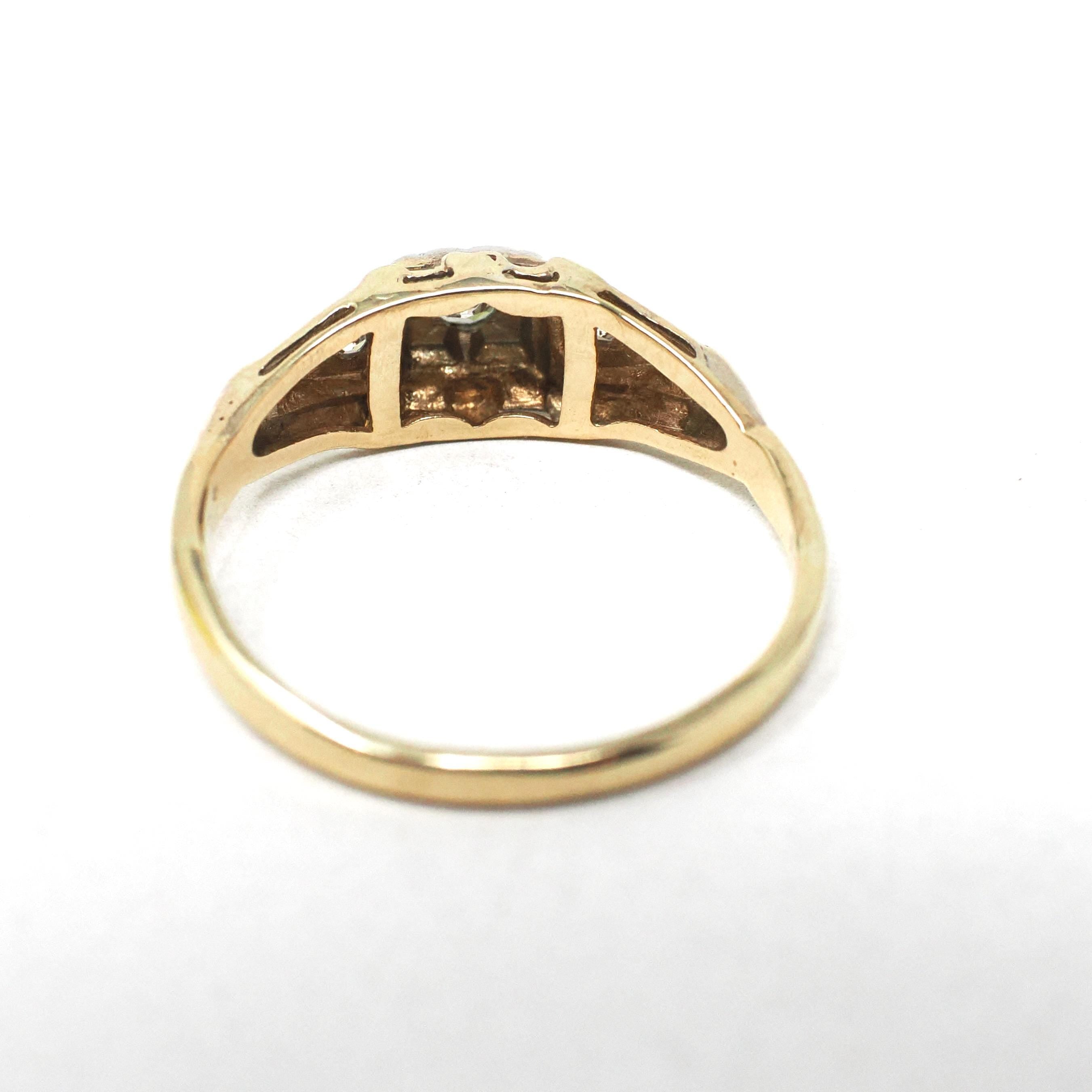 Vintage Engagement Ring - Mid Century 14k Yellow & White Gold .07 CTW Natural Diamonds - Circa 1940s Size 5.75 Two Tone Fine Bridal Jewelry