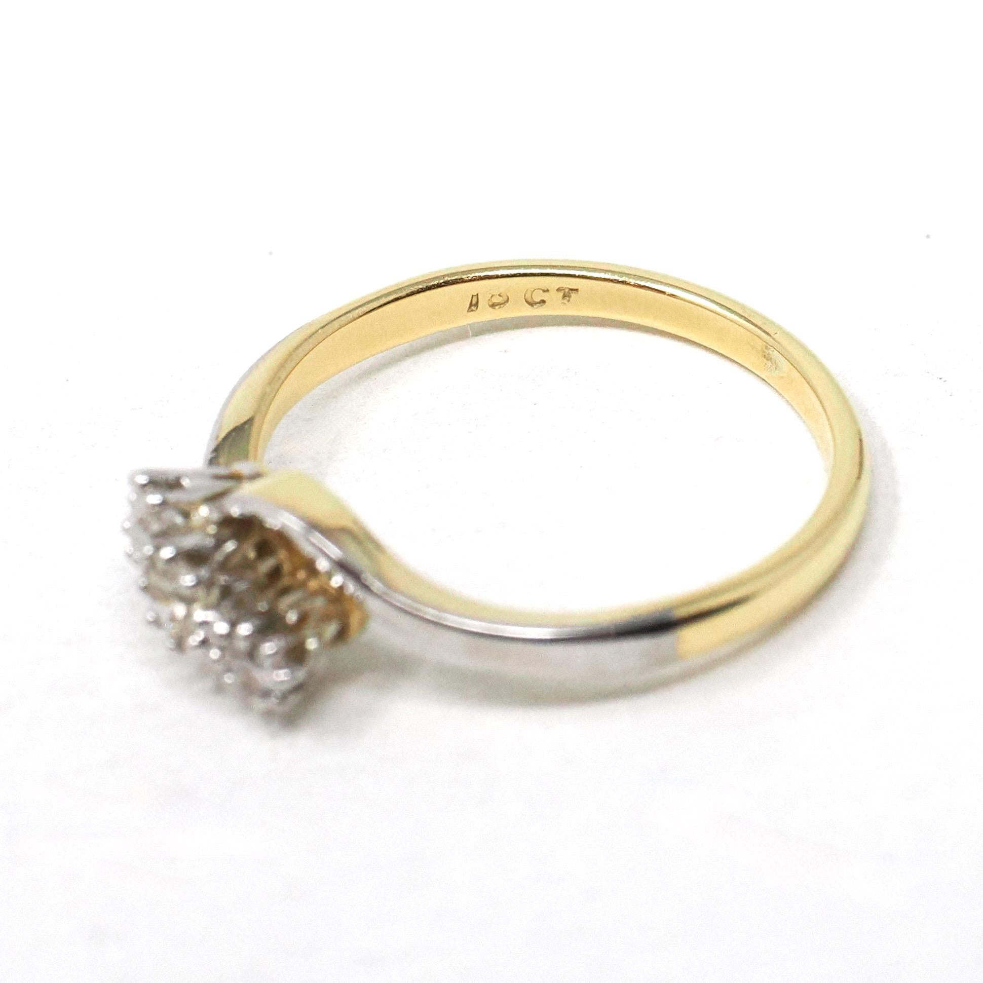 Diamond Bypass Ring - Art Deco 18k Yellow & White Gold .16 CTW Old European Cut Band - Circa 1930s Era Size 6 Fine Bridal Engagement Jewelry