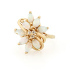 Opal Cluster Ring - Vintage 14k Yellow Gold Natural Gemstones & .03 CTW Diamond Accent - Retro Circa 1970s Size 8 1/2 Fine Floral Jewelry
