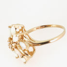Opal Cluster Ring - Vintage 14k Yellow Gold Natural Gemstones & .03 CTW Diamond Accent - Retro Circa 1970s Size 8 1/2 Fine Floral Jewelry