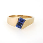 Modern Tanzanite Ring - Estate 14k Yellow Gold Natural Purple Blue Gemstone - Circa 2000's Era Size 6 1/4 December Birthstone Fine Jewelry