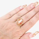 Vintage Cameo Ring - Mid Century 18k Yellow Gold Carved Shell Twisted Rope Solitaire - Circa 1940s Size 6 1/4 Full Body Muse Fine Jewelry