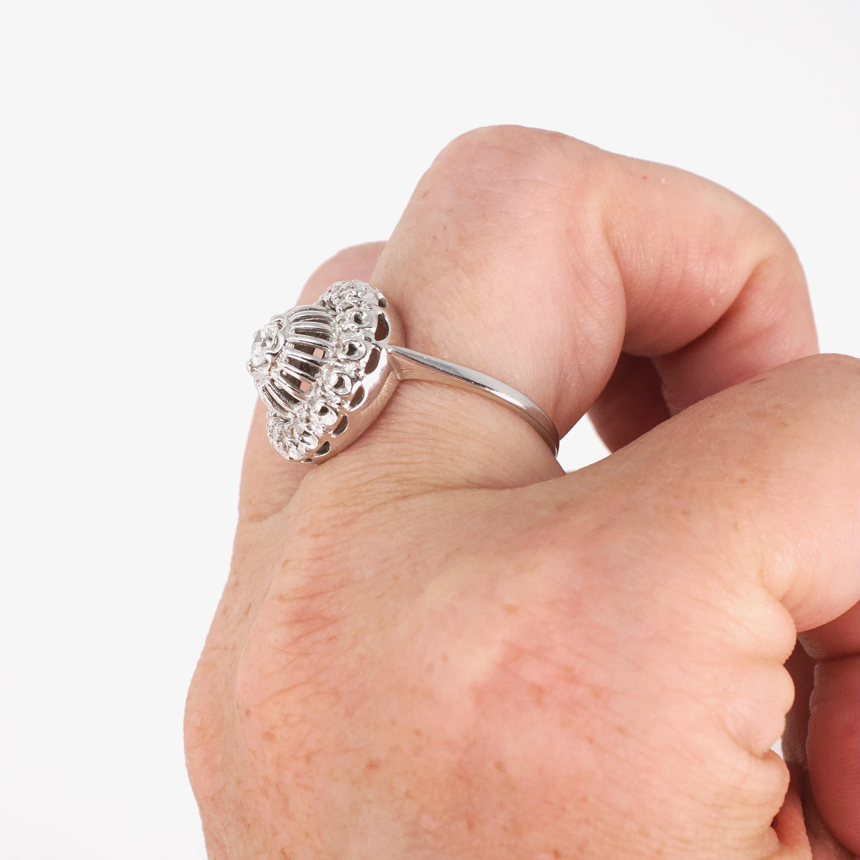 Diamond Halo Ring - Mid Century 14k White Gold .47 CTW Natural Prong Set Tiered Cluster - Vintage Circa 1950s Size 6 Fine Engagement Jewelry