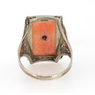 Vintage Cameo Habillé Ring - Art Deco 14k White Gold Carved Shell & Natural Diamonds - Circa 1930s Era Size 9 Portrait Fine Filigree Jewelry