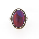 Dragon's Breath Ring - Art Deco Sterling Silver Purple Blue Red Orange Art Glass - Vintage Circa 1930s Era Size 4 1/4 Cabochon Cut Jewelry