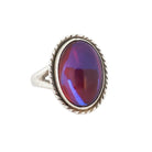 Dragon's Breath Ring - Art Deco Sterling Silver Purple Blue Red Orange Art Glass - Vintage Circa 1930s Era Size 4 1/4 Cabochon Cut Jewelry