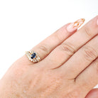 Ballerina Halo Ring - Estate 14k Yellow Gold .46 CT Natural Blue Sapphire .54 CTW Diamonds - Modern 1990s Size 4.25 Engagement Fine Jewelry