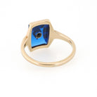 Created Blue Spinel Ring - Mid Century 10k Yellow Gold Fancy Cut Stone & Natural Diamond Signet - Circa 1940s Era Size 6 Fine Unisex Jewelry
