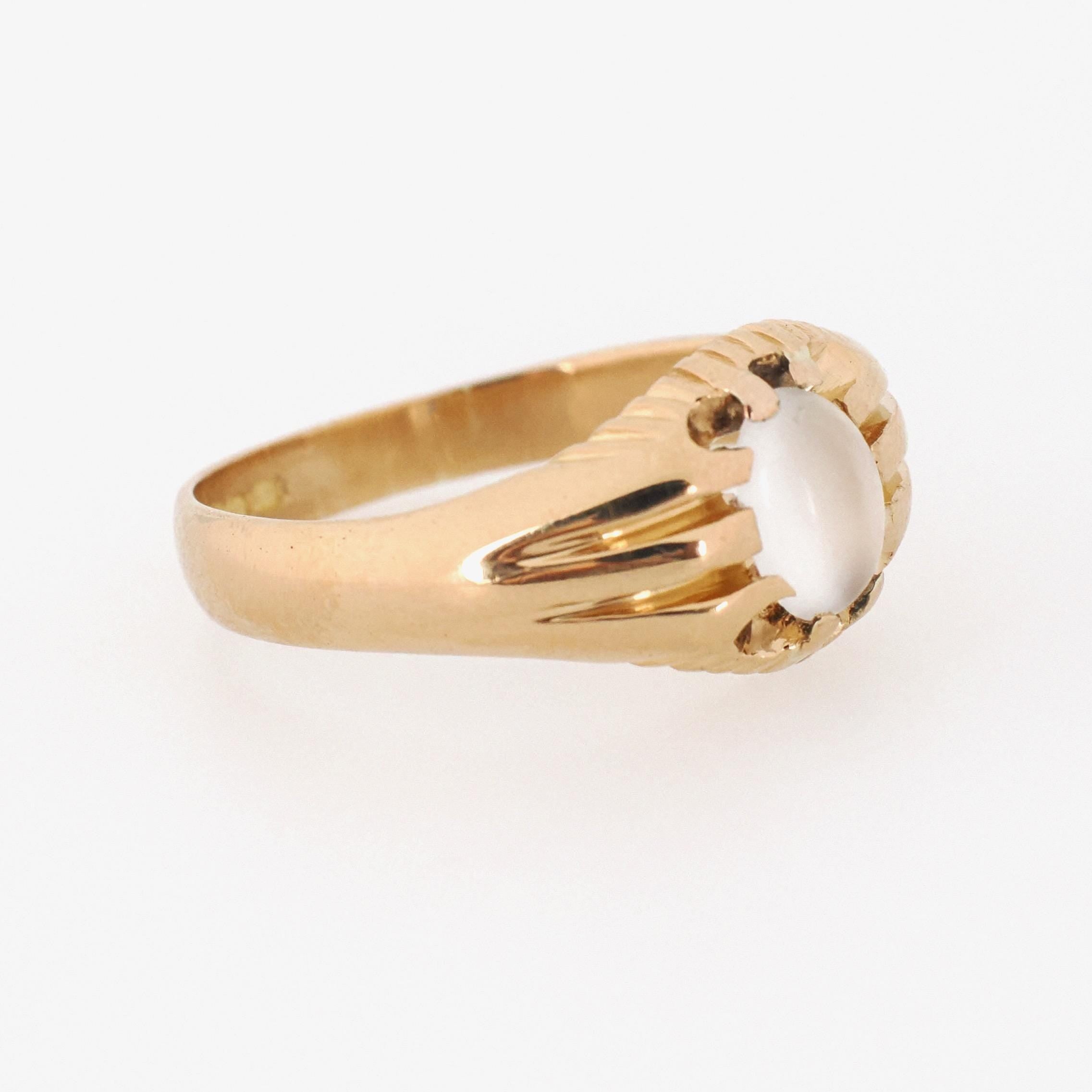 Cat's Eye Moonstone Ring - Edwardian 18k Yellow Gold Natural Phenomenal Gemstone Belcher Solitaire - Circa 1910s Era Size 9 1/2 Fine Jewelry