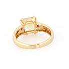 Modern Citrine Ring - Estate 14k Yellow Gold Natural Square Citrine & Created Ruby Gemstones - Circa 2000s Era Size 6 Fine November Jewelry