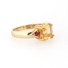Modern Citrine Ring - Estate 14k Yellow Gold Natural Square Citrine & Created Ruby Gemstones - Circa 2000s Era Size 6 Fine November Jewelry