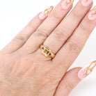Modern Citrine Ring - Estate 14k Yellow Gold Natural Square Citrine & Created Ruby Gemstones - Circa 2000s Era Size 6 Fine November Jewelry
