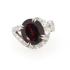 Bypass Halo Ring - Mid Century Platinum 6.55 CT Natural Red Garnet .91 CTW Diamond Swirl Engagement - Circa 1950s Size 6 1/2 Fine Jewelry