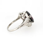 Bypass Halo Ring - Mid Century Platinum 6.55 CT Natural Red Garnet .91 CTW Diamond Swirl Engagement - Circa 1950s Size 6 1/2 Fine Jewelry