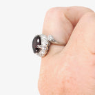 Bypass Halo Ring - Mid Century Platinum 6.55 CT Natural Red Garnet .91 CTW Diamond Swirl Engagement - Circa 1950s Size 6 1/2 Fine Jewelry