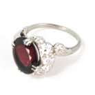 Bypass Halo Ring - Mid Century Platinum 6.55 CT Natural Red Garnet .91 CTW Diamond Swirl Engagement - Circa 1950s Size 6 1/2 Fine Jewelry