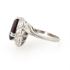 Bypass Halo Ring - Mid Century Platinum 6.55 CT Natural Red Garnet .91 CTW Diamond Swirl Engagement - Circa 1950s Size 6 1/2 Fine Jewelry