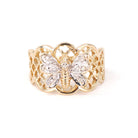 Butterfly Filigree Ring - Modern 14k Yellow & White Gold .04 CTW Natural Diamonds - Circa 2000s Size 7 1/2 Figural Winged Bug Fine Jewelry