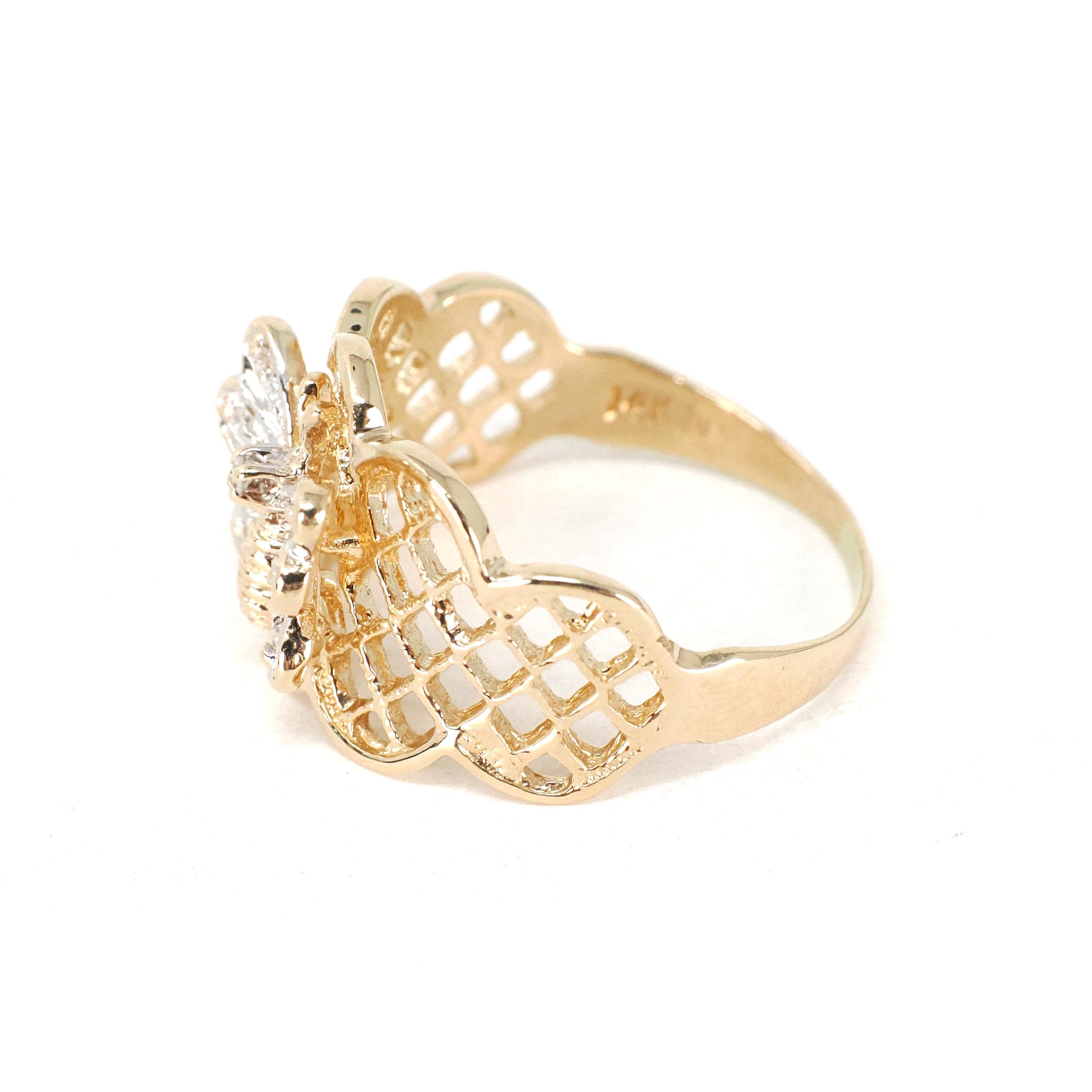 Butterfly Filigree Ring - Modern 14k Yellow & White Gold .04 CTW Natural Diamonds - Circa 2000s Size 7 1/2 Figural Winged Bug Fine Jewelry
