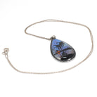 Morpho Butterfly Pendant - Mid Century Sterling Silver Blue Wing Necklace - Circa 1940s Era Tropical Sun Palm Tree Beach Souvenir Jewelry