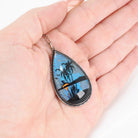 Morpho Butterfly Pendant - Mid Century Sterling Silver Blue Wing Necklace - Circa 1940s Era Tropical Sun Palm Tree Beach Souvenir Jewelry