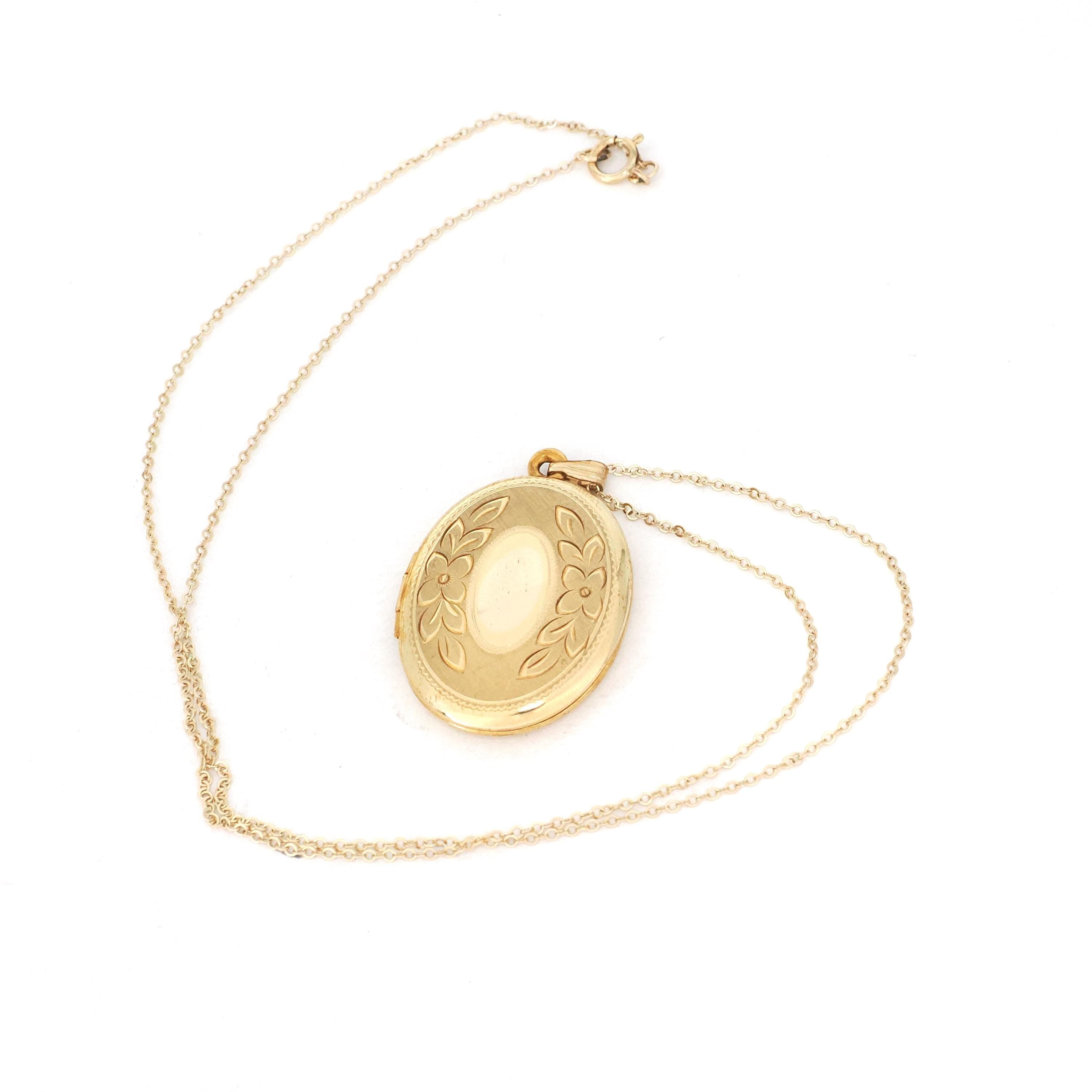 Vintage Flower Locket - Mid Century 14k Gold Filled Oval Pendant Necklace - Circa 1960s Era Keepsake Photo Nature Inspired Marathon Jewelry