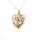 Vintage Heart Locket - Retro 10k Gold Filled Floral Bow Rhombus Engraved Design Pendant Necklace - Circa 1940s Keepsake Photograph Jewelry
