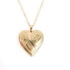 Estate Heart Locket - Modern 14k Gold Filled Engraved Flower Leaf Design Necklace Pendant - Circa 2000's Era Photograph Keepsake PPC Jewelry