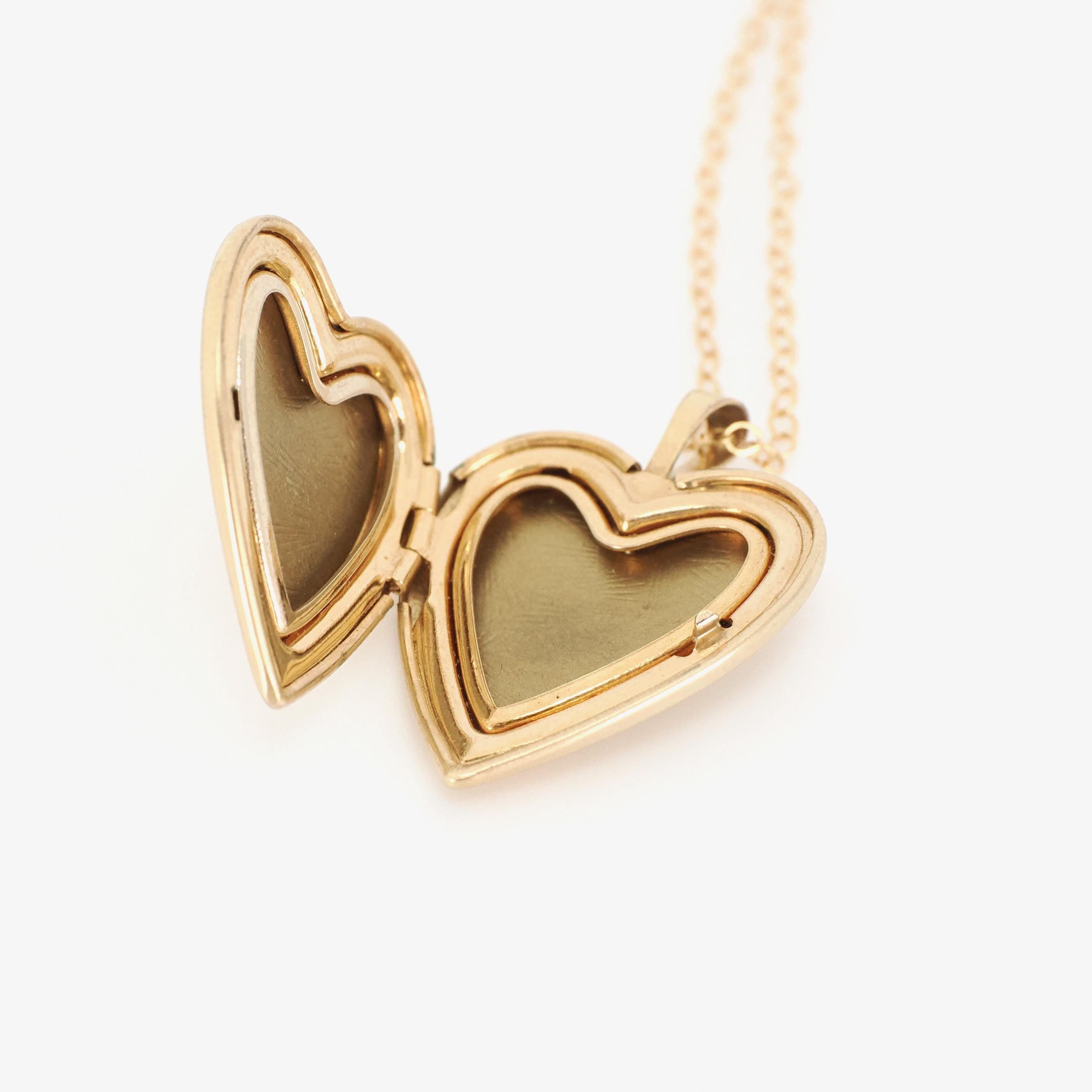 Estate Heart Locket - Modern 14k Gold Filled Engraved Flower Leaf Design Necklace Pendant - Circa 2000's Era Photograph Keepsake PPC Jewelry