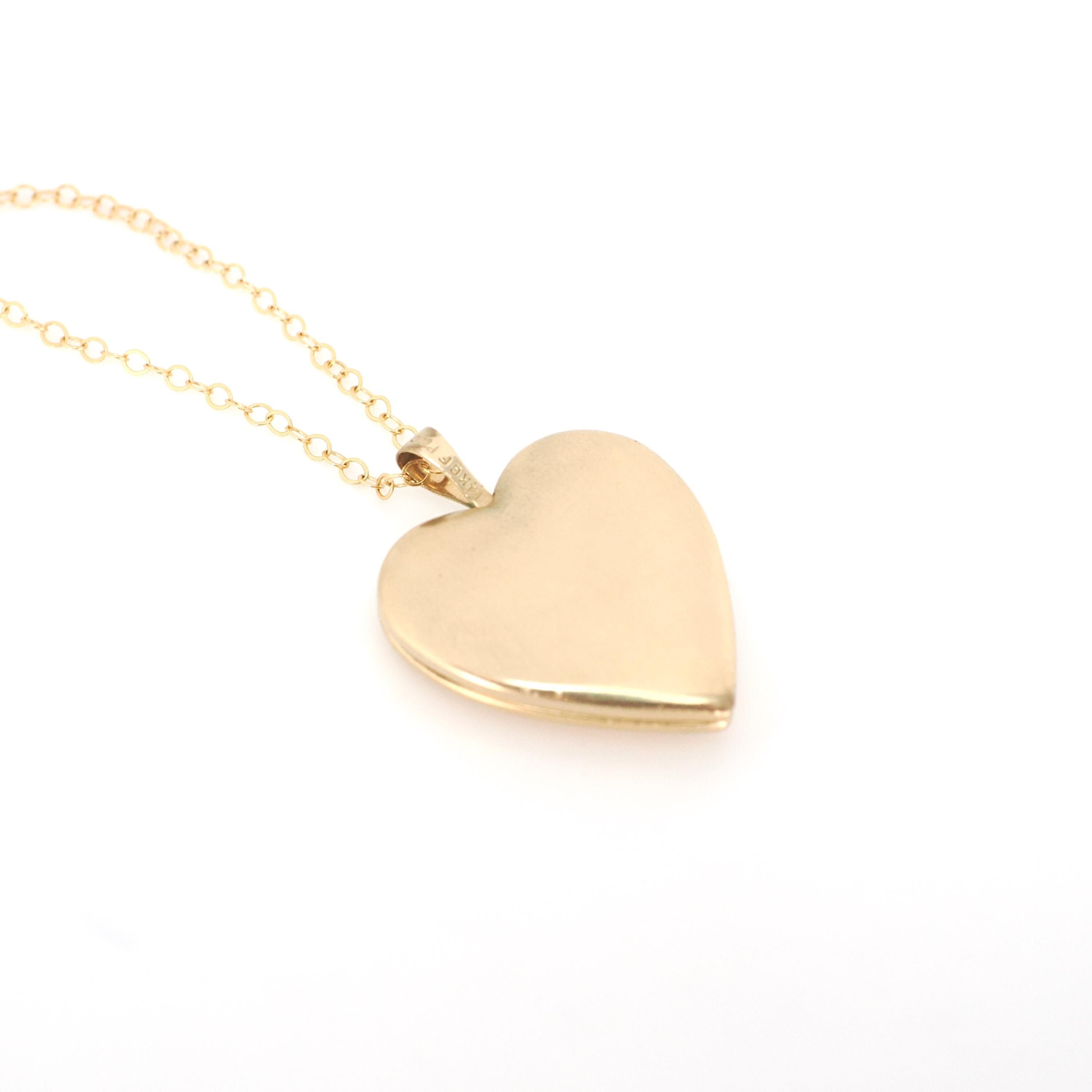 Estate Heart Locket - Modern 14k Gold Filled Engraved Flower Leaf Design Necklace Pendant - Circa 2000's Era Photograph Keepsake PPC Jewelry
