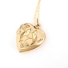 Love Bird Locket - Retro 14k Gold Filled Engraved Heart Pendant Necklace Charm - Vintage Circa 1960s Era Sweetheart Keepsake Photo Jewelry
