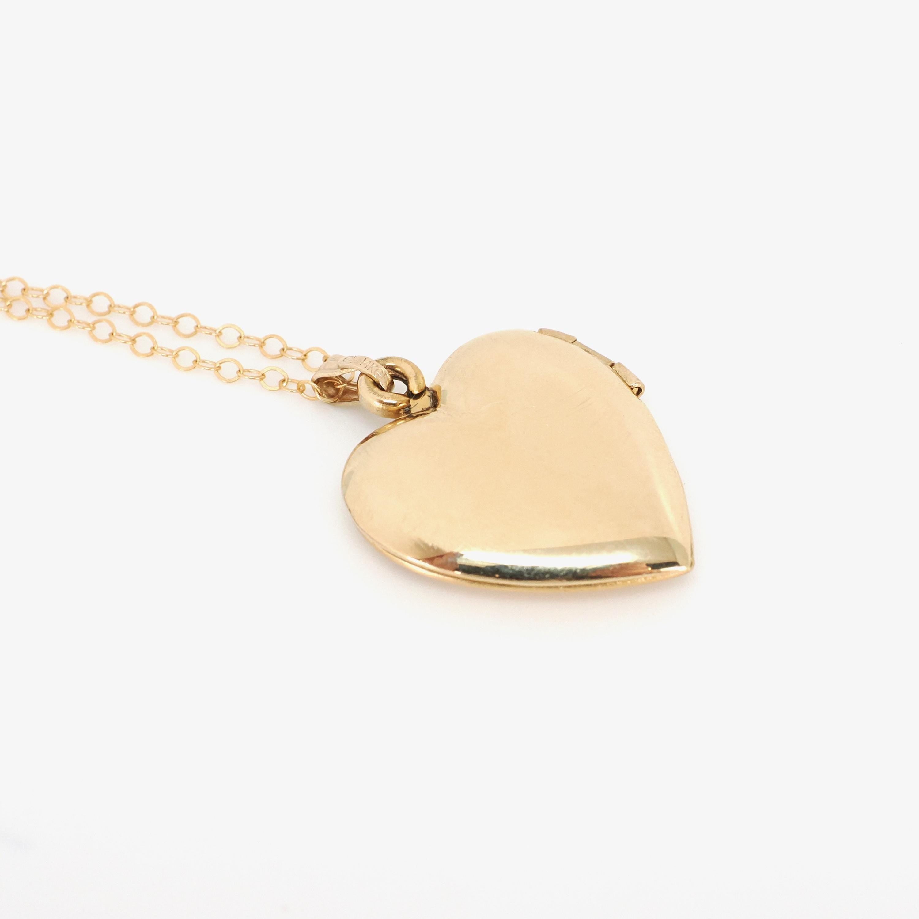 Love Bird Locket - Retro 14k Gold Filled Engraved Heart Pendant Necklace Charm - Vintage Circa 1960s Era Sweetheart Keepsake Photo Jewelry