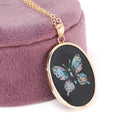 Modern Butterfly Pendant - Estate 14K Yellow Gold Natural Onyx Mosaic Opal Inlay Charm - Circa 1990s Nature Inspired Necklace Fine Jewelry