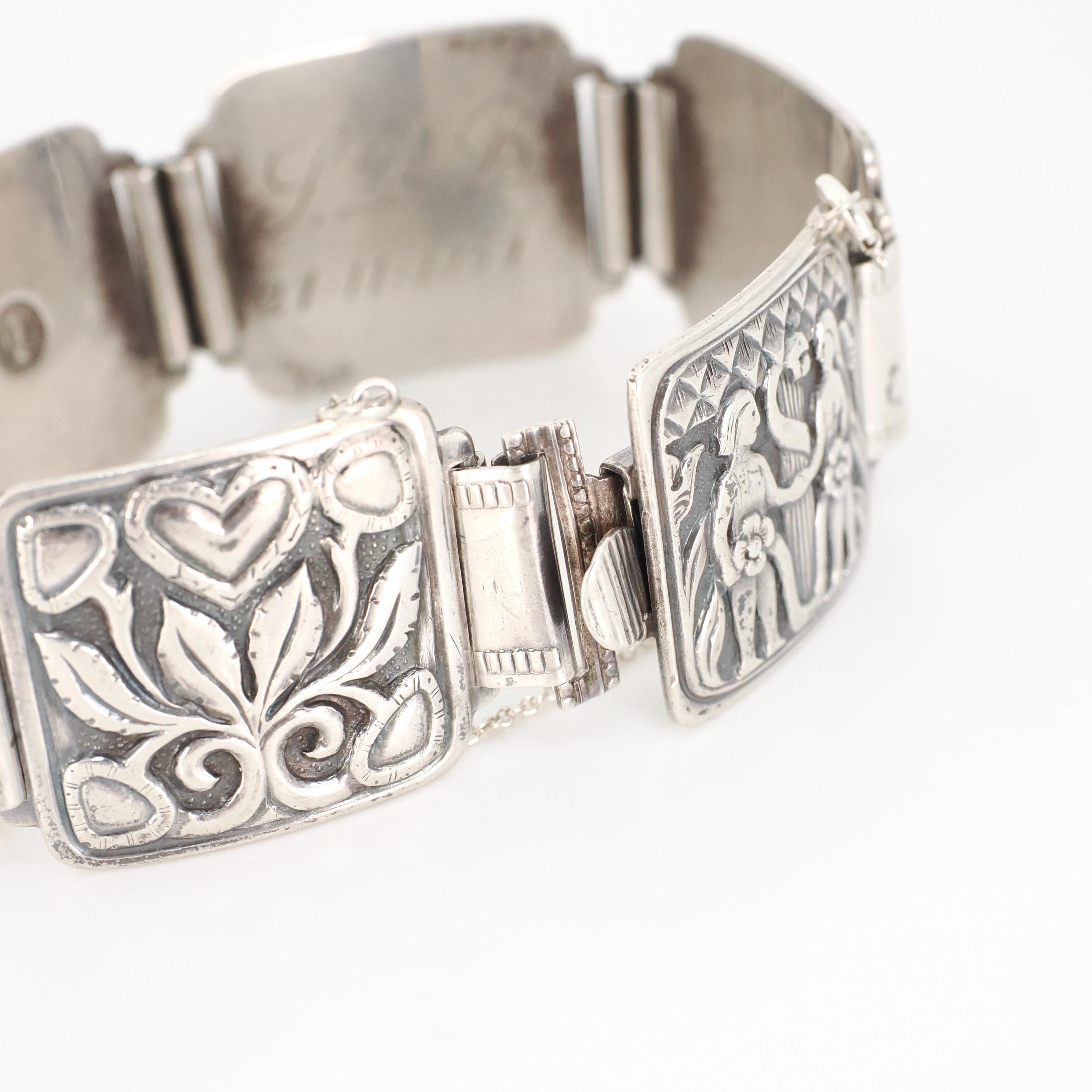 David Anderson Adam & Eve Bracelet - Mid Century Sterling Silver Panel Link Statement - Circa 1950s Era Collectible Signed Religious Jewelry