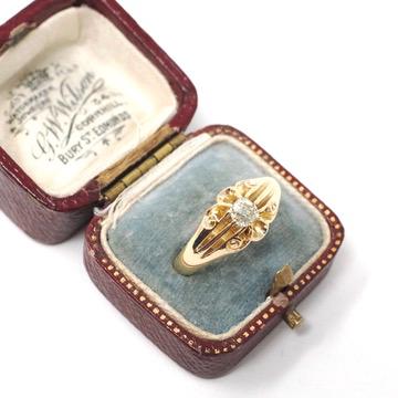 Edwardian Diamond Ring - Antique 18k Yellow Gold .40 CT Men's Unisex Belcher Solitaire - Vintage 1910s Size 8 1/2 Fine Engagement Jewelry