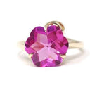 Created Pink Sapphire Ring - Retro 10k Yellow Gold Fancy Cut Flower Stone - Vintage Circa 1940s Era Size 8 1/2 Statement Fine 40s Jewelry