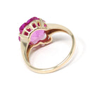Created Pink Sapphire Ring - Retro 10k Yellow Gold Fancy Cut Flower Stone - Vintage Circa 1940s Era Size 8 1/2 Statement Fine 40s Jewelry