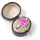 Created Pink Sapphire Ring - Retro 10k Yellow Gold Fancy Cut Flower Stone - Vintage Circa 1940s Era Size 8 1/2 Statement Fine 40s Jewelry